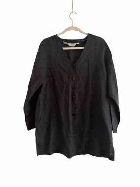 TOTO n KO Vintage 100% Linen Black Sleeveless Tunic Top Large